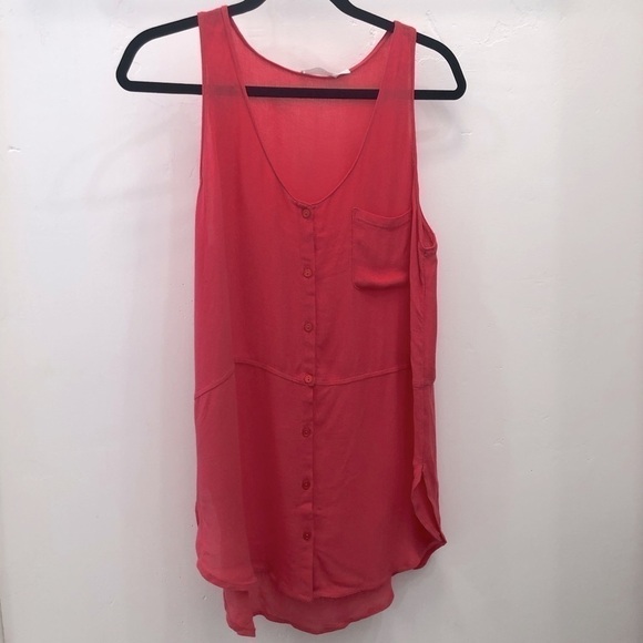 Lush Sheer Salmon Pink Button Down Tunic Top Size Medium - Picture 1 of 5